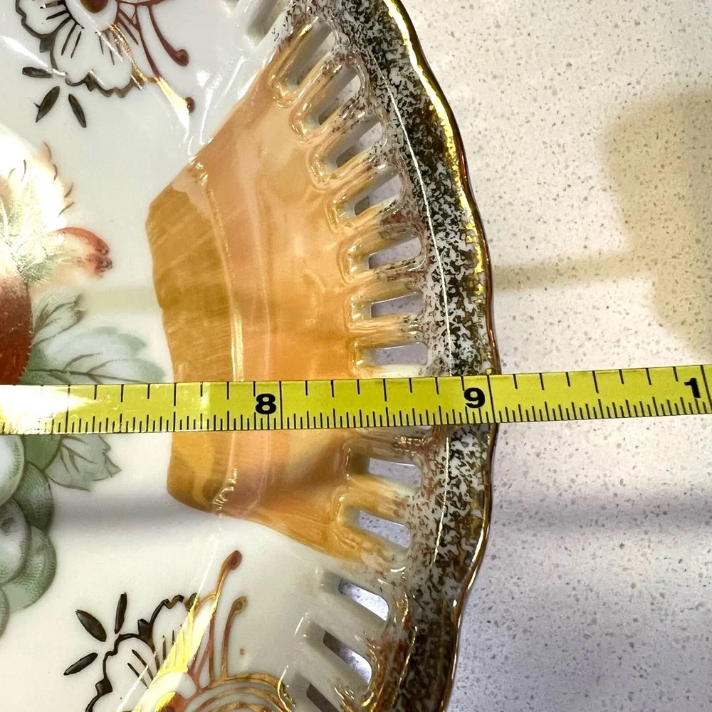 Hand-Painted Fruit Bowl Reticulated Pierced Rim Lusterware Made in Japan Vintage